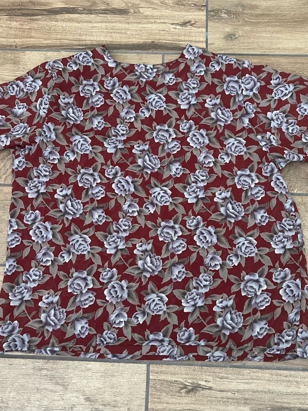 VTG Kate Howard 90 Women’s L Rust Blue Rose Sheer Blouse Key Hole Back